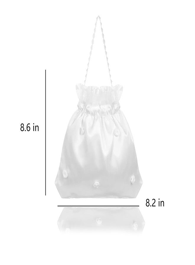 KGCGJVB 2Pcs Money Dance Bag for Wedding White Satin Purses with Flower for Bride Bridesmaid and Flower Girl Bridal Pearl Purse for Weddings and Girls’ Special Day Accessories - Image 2